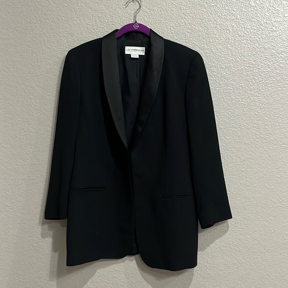 LIZ CLAIBORNE Petite Collection Woman's Wool Black Blazer Jacket Sz 8P